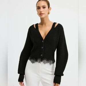 Commense Black Lace Trim Cardigan